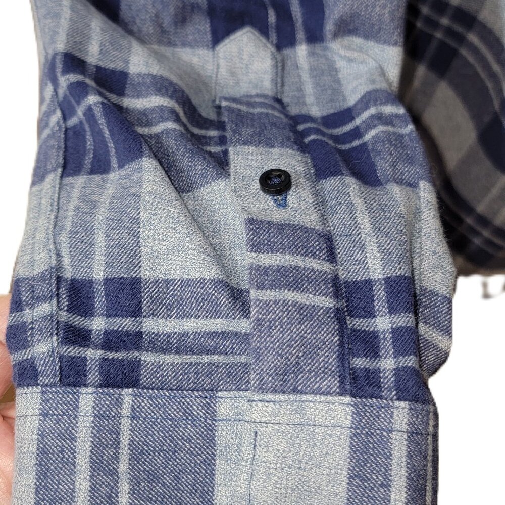 Nordstrom Men's Shop Slim Fit Flannel Long Sleeve Shirt Medium Blue / Grey Plaid - Picture 7 of 15